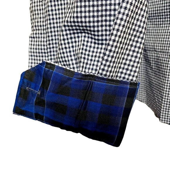 Verri Mens Blue Gingham Button Down Collared Dress Shirt Size XL 44 u - Picture 2 of 7